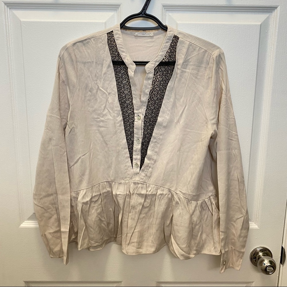 Beige Lace Peplum Blouse